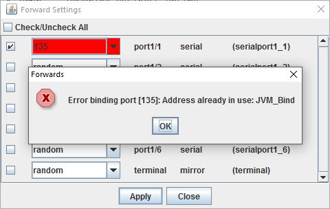 Lantronix Control Center - Terminal Forward Settings