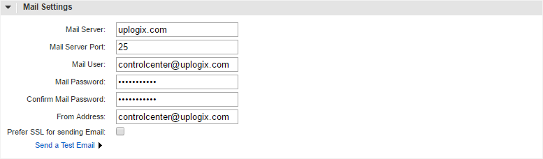 Lantronix Control Center Mail Settings