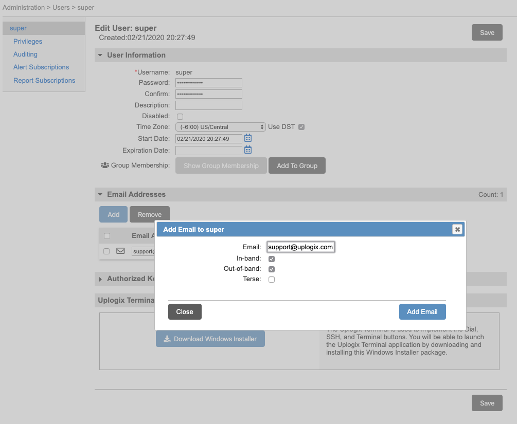 Lantronix Control Center - Add Email