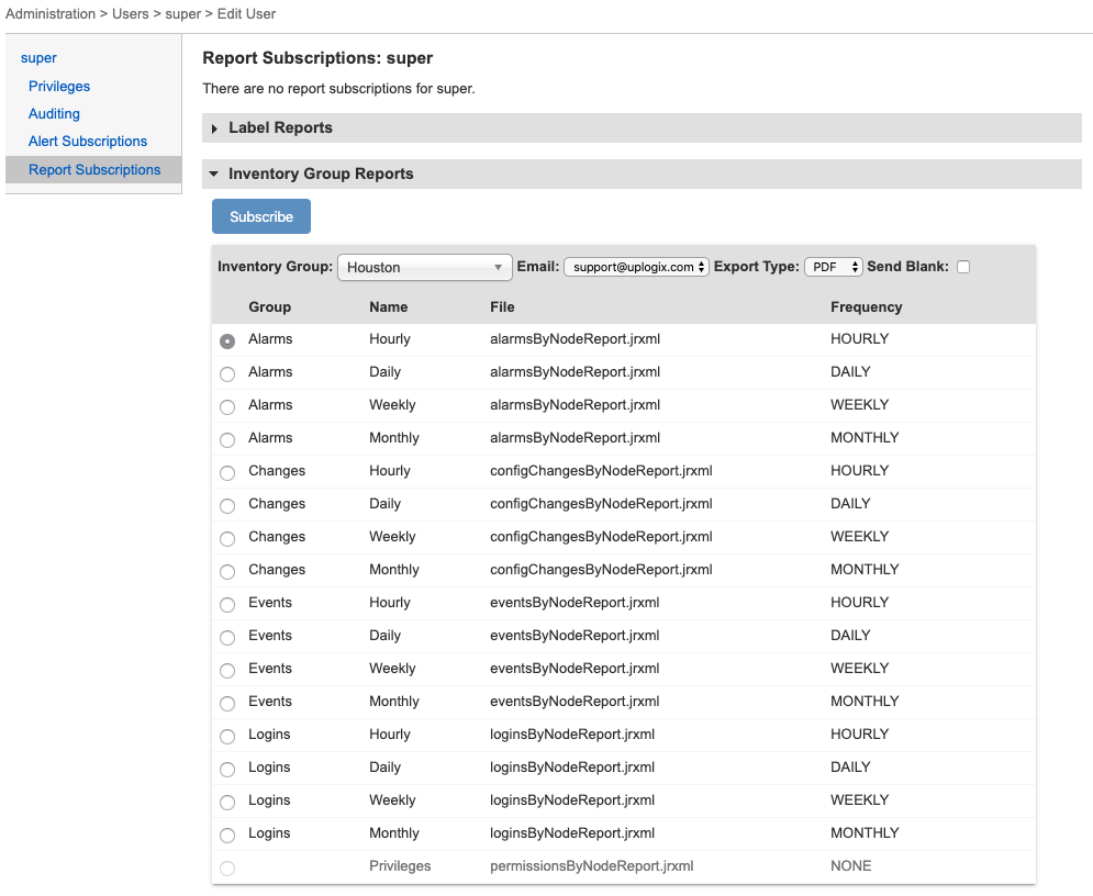 Lantronix Control Center - Report Subscriptions