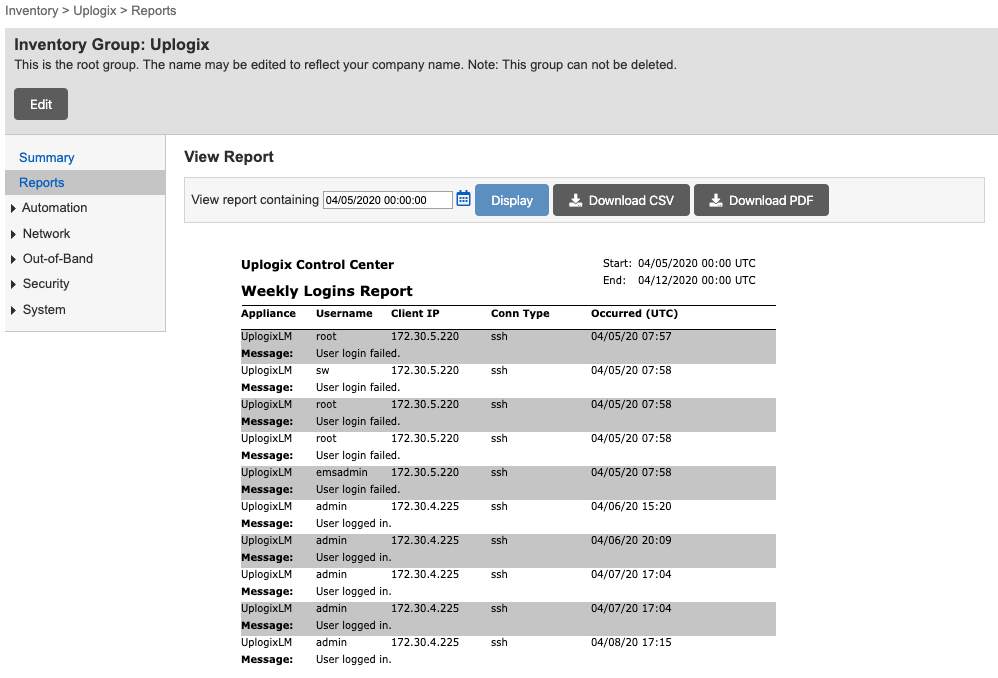 Lantronix Control Center - View Report