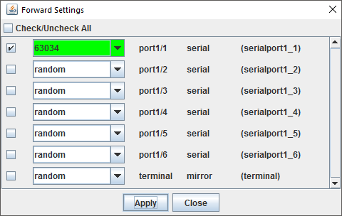 Lantronix Control Center - Terminal Forward Settings