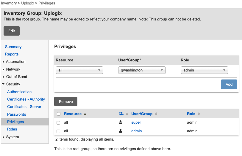 Lantronix Control Center - Group Privileges