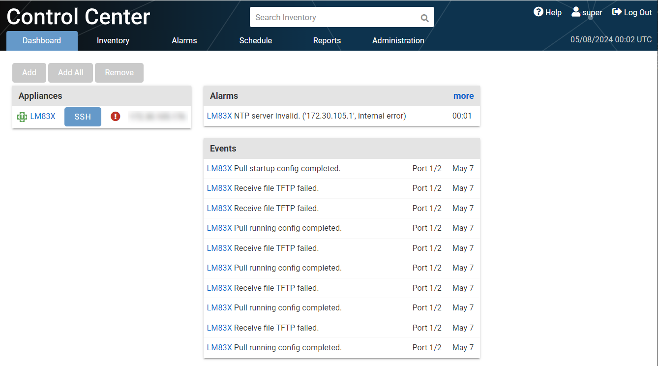 Lantronix Control Center - Dashboard Page