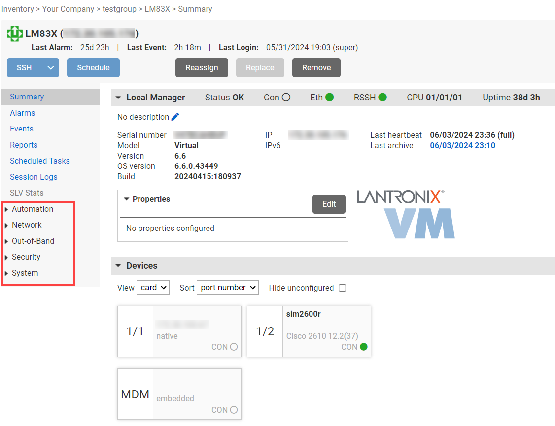 Lantronix Control Center - Local Manager Summary - Configuration