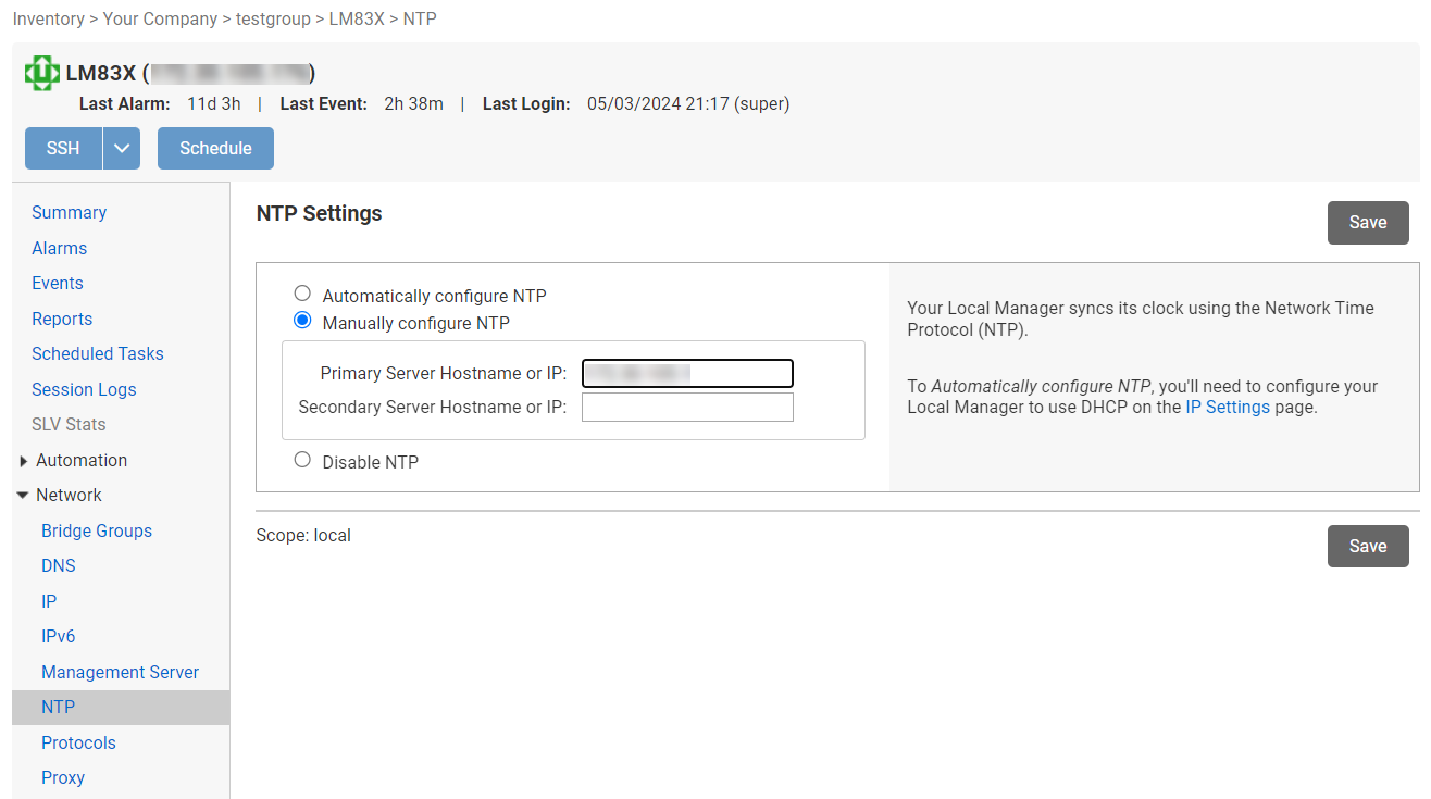 NTP Settings on CC