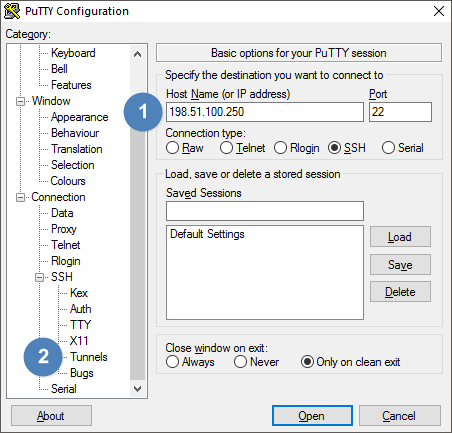 PuTTY - IP and Tunnels