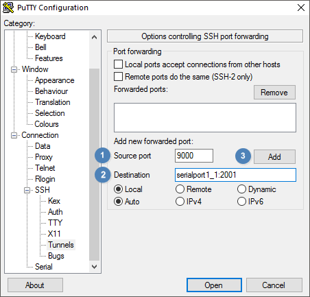 Putty - Serial Port Forwarding