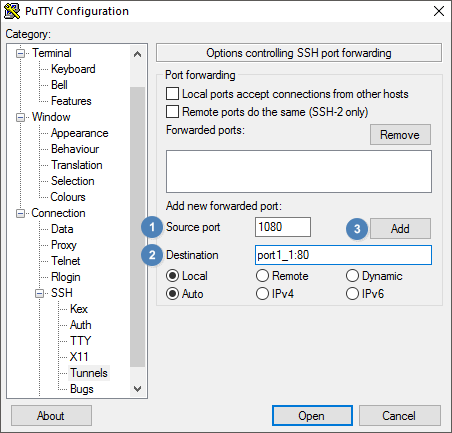 PuTTY - SSH Port Forwarding