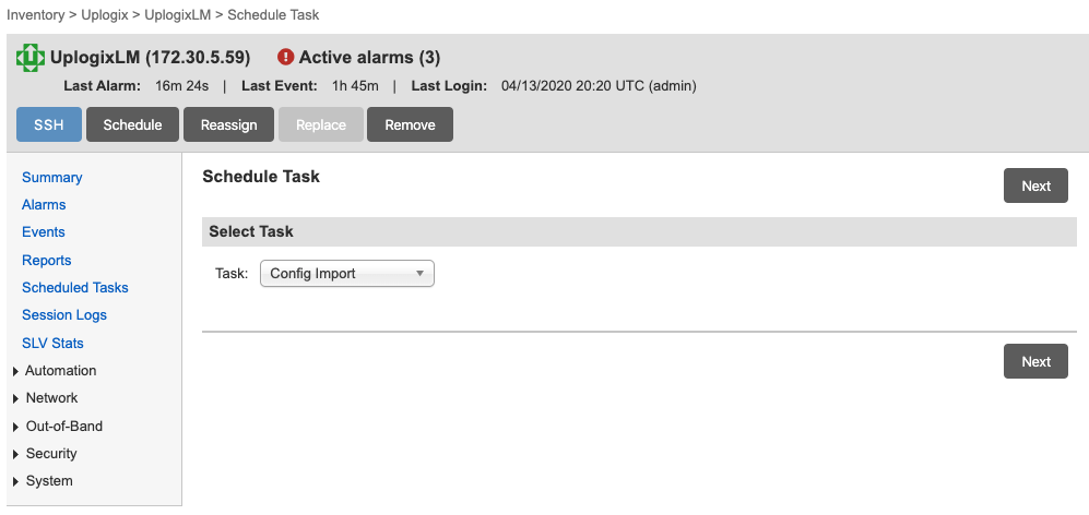 Lantronix Control Center - Local Manager - Schedule Task