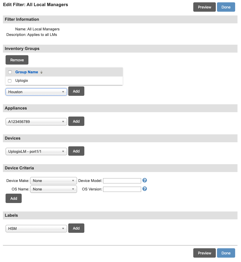 Lantronix Control Center - Edit Filter
