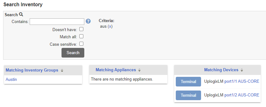 Lantronix Control Center Search Bar