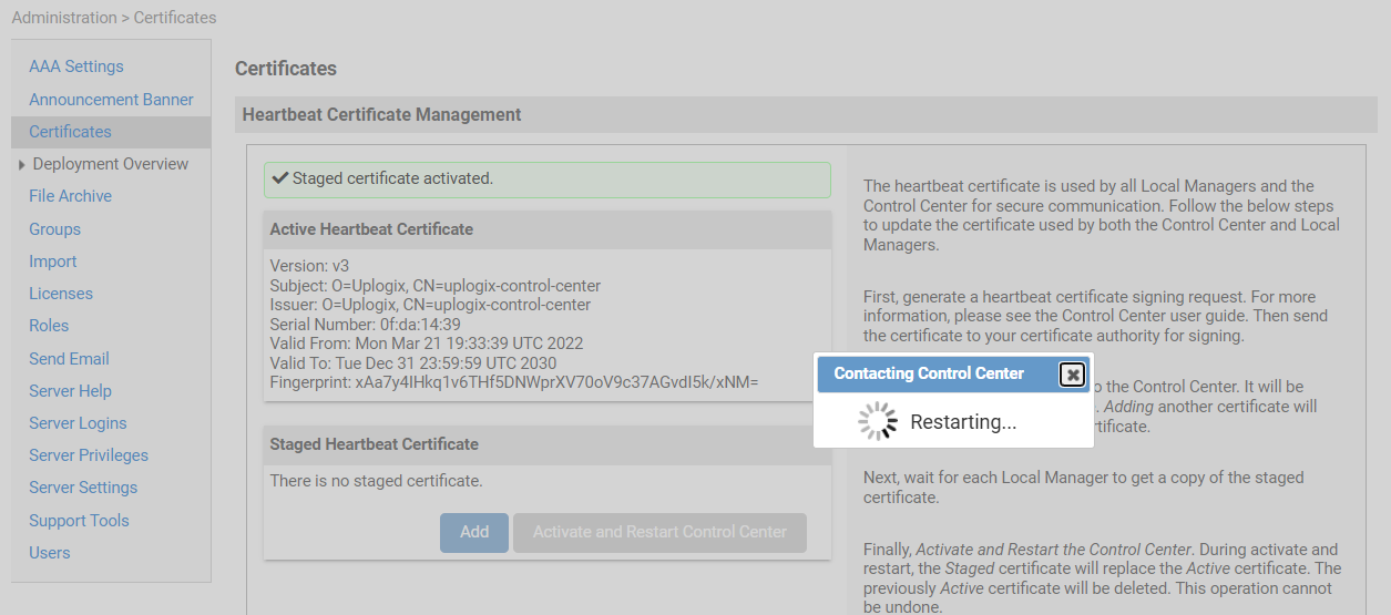 CC - Activate and restart