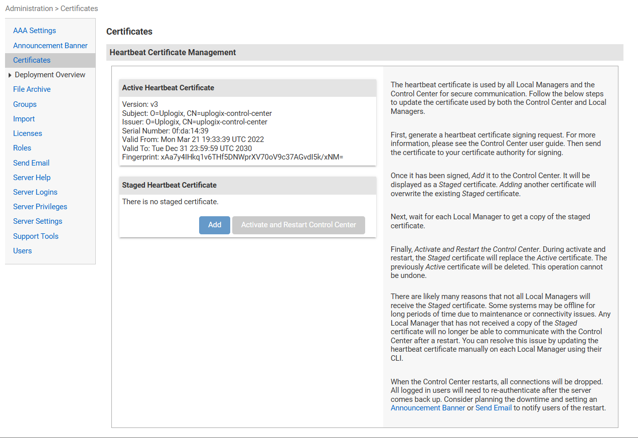 CC - Certificates page