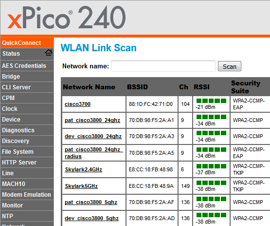 xPico Quick Start WLAN Scan