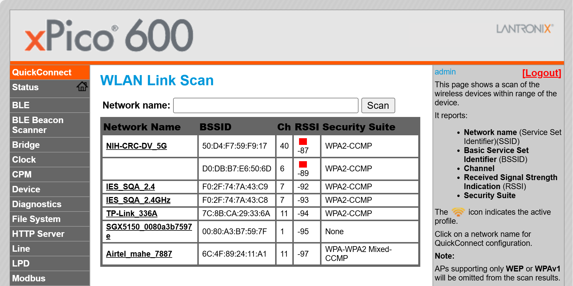 xPico Quick Start WLAN Link Scan