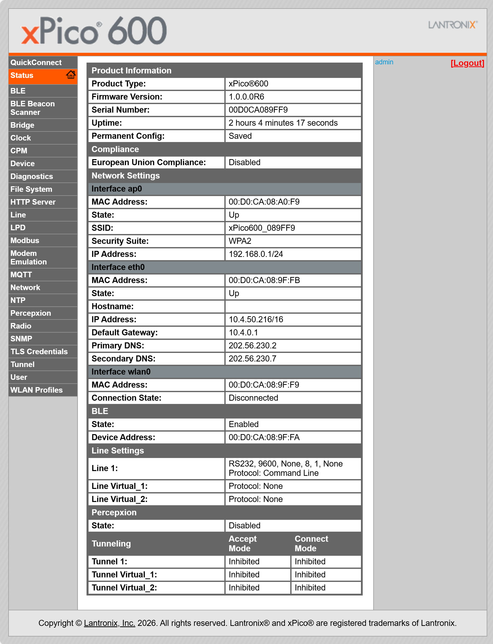 Web Manager Status Page