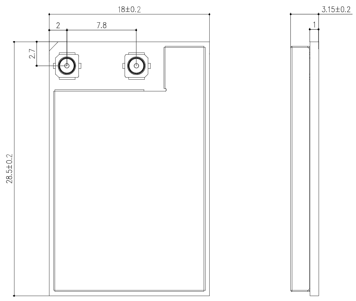 xPico 600 LGA Top and Side Dimensions